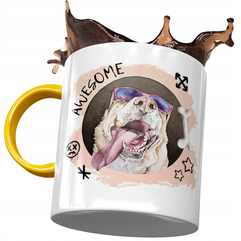 Kubek Żółty z Pieskiem Psem Słodki na Prezent z Nadrukiem ze Zdjęciem + Opakowanie na prezent (wzór 03)