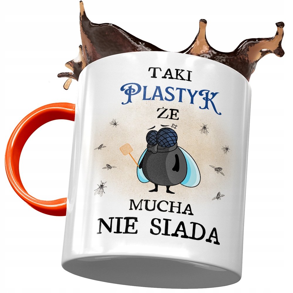 Kubek Pomarańczowy dla Plastyka Mucha nie Siada z Nadrukiem ze Zdjęciem + Opakowanie na prezent (wzór 02)