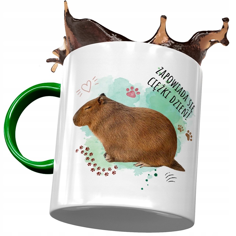 Kubek Zielony Kapibara Urodziny Imieniny Prezent z Nadrukiem ze Zdjęciem + Opakowanie na prezent (wzór 04)