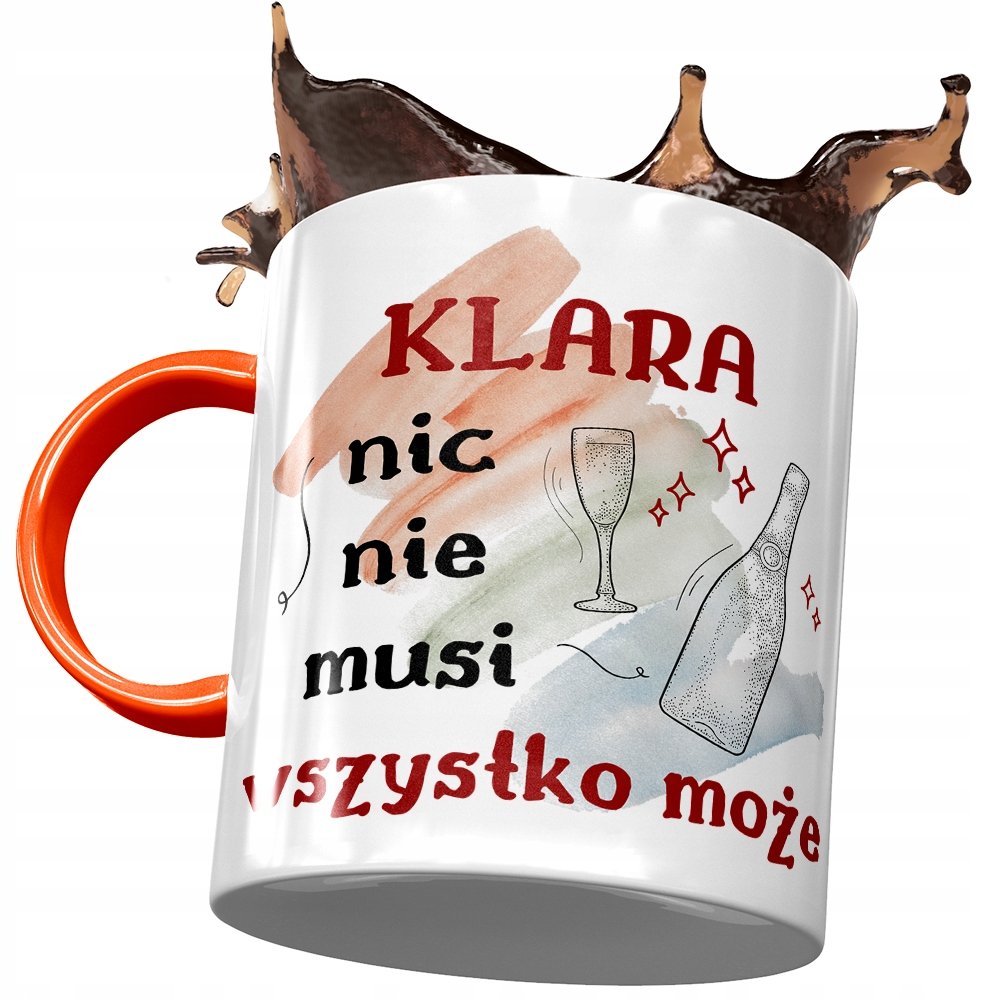 Kubek Pomarańczowy Dla Klary Żony Koleżanki z Nadrukiem ze Zdjęciem + Opakowanie na prezent (wzór 04)