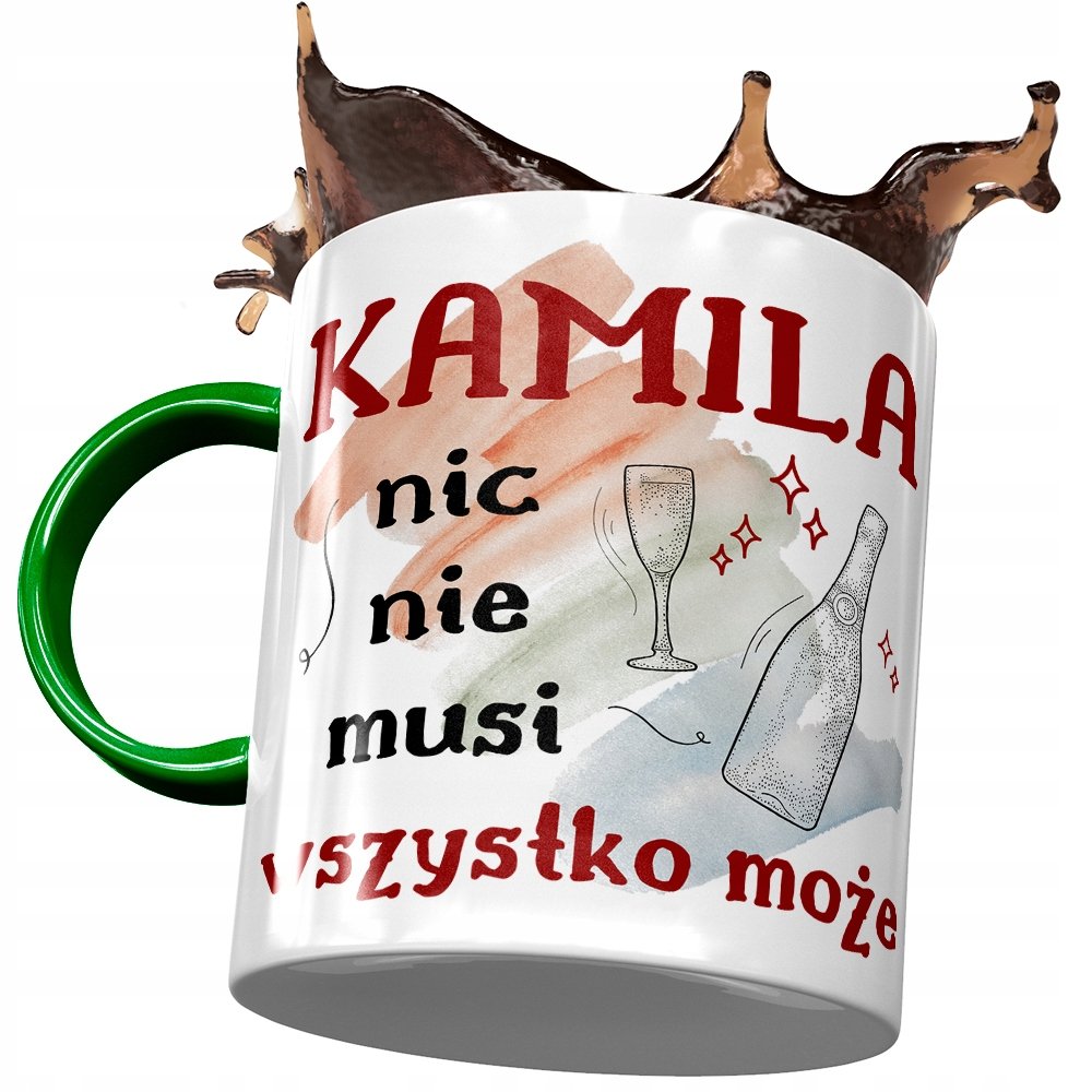 Kubek Zielony Dla Kamili Koleżanki Na Prezent z Nadrukiem ze Zdjęciem + Opakowanie na prezent (wzór 04)