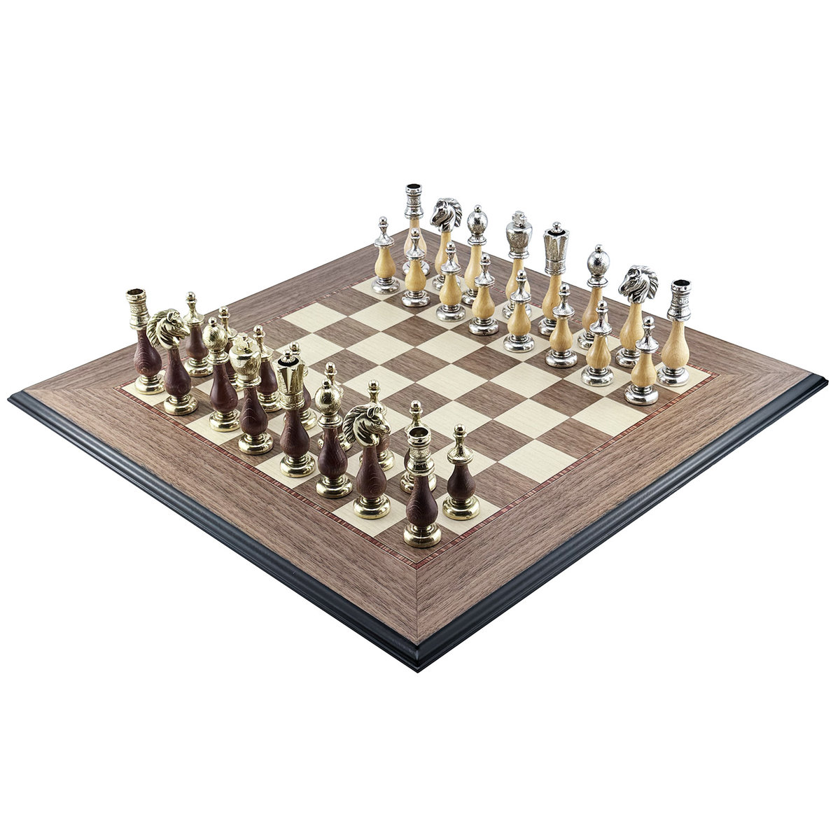 Szachy Italfama Staunton Metalowo-Drewniane + Plansza Ferrer Orzech 50Cm
