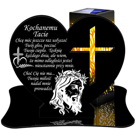 ZNICZ SOLARNY LED WIECZNY PODSTAWKA NA CMENTARZ GRÓB lampka Serce 3D DLA TATY