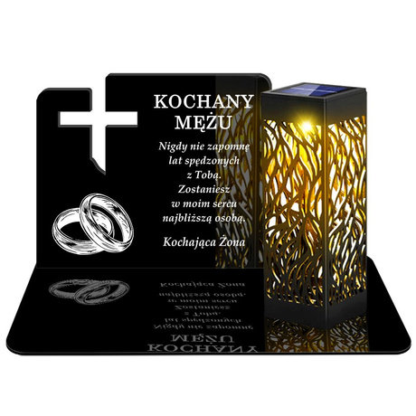 ZNICZ SOLARNY LED WIECZNY PODSTAWKA NA CMENTARZ GRÓB lampka Krzyż 3D DLA MĘŻA