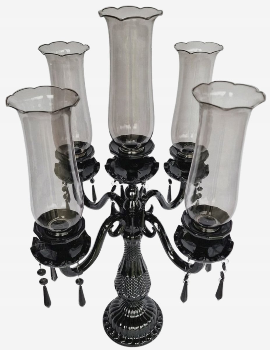 Kandelabra szklana czarna 69 cm świecznik KANDELABR x5 2559-4