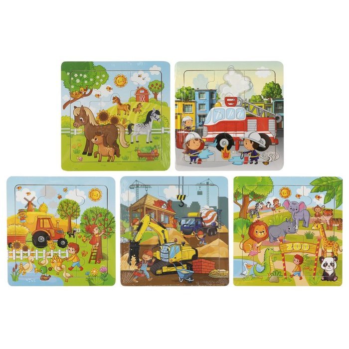 Puzzle Drewniane- 9 Elementów, 15X15 Cm. 5 Wzorów