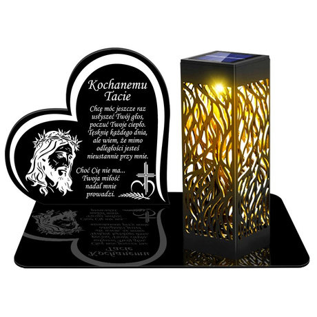 ZNICZ SOLARNY LED WIECZNY PODSTAWKA NA CMENTARZ GRÓB lampka Serce 3D DLA TATY