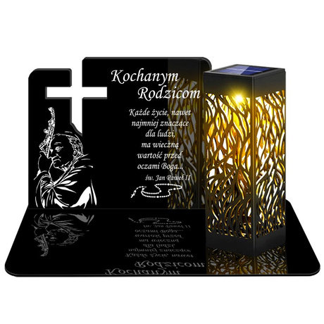 ZNICZ SOLARNY LED WIECZNY PODSTAWKA NA CMENTARZ GRÓB lampka Krzyż 3D DLA RODZICÓW