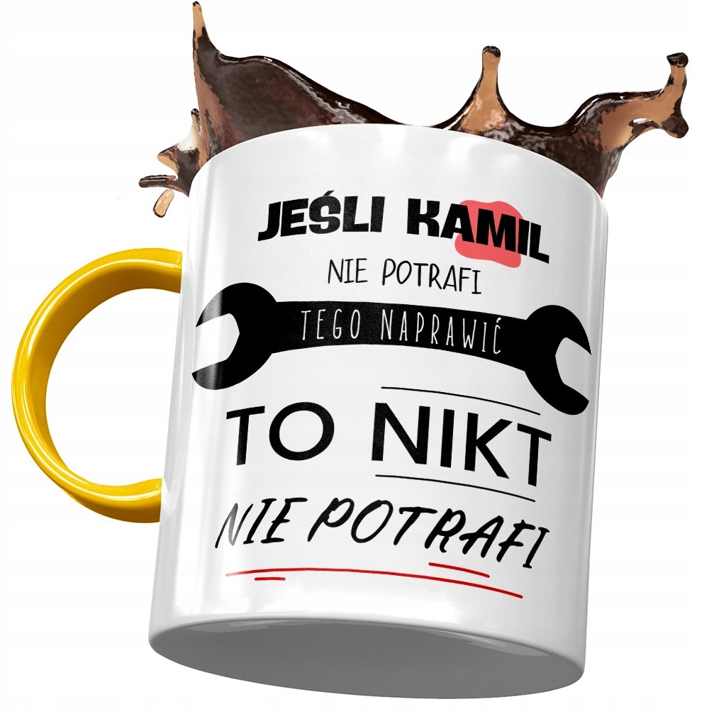 Kubek Żółty Dla Kamila Kolegi Męża na Prezent z Nadrukiem ze Zdjęciem + Opakowanie na prezent (wzór 04)