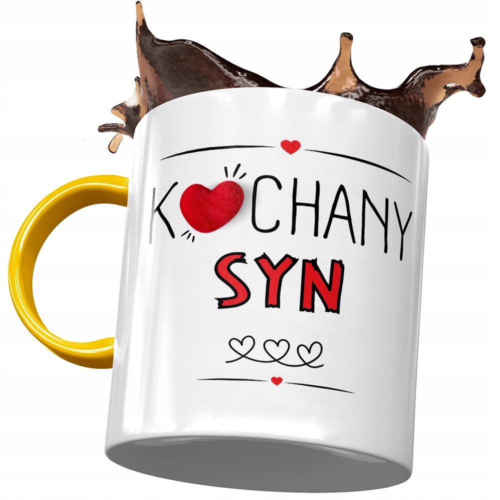 Kubek Żółty Dla Syna na Dzień Dziecka na Prezent z Nadrukiem ze Zdjęciem + Opakowanie na prezent (wzór 04)