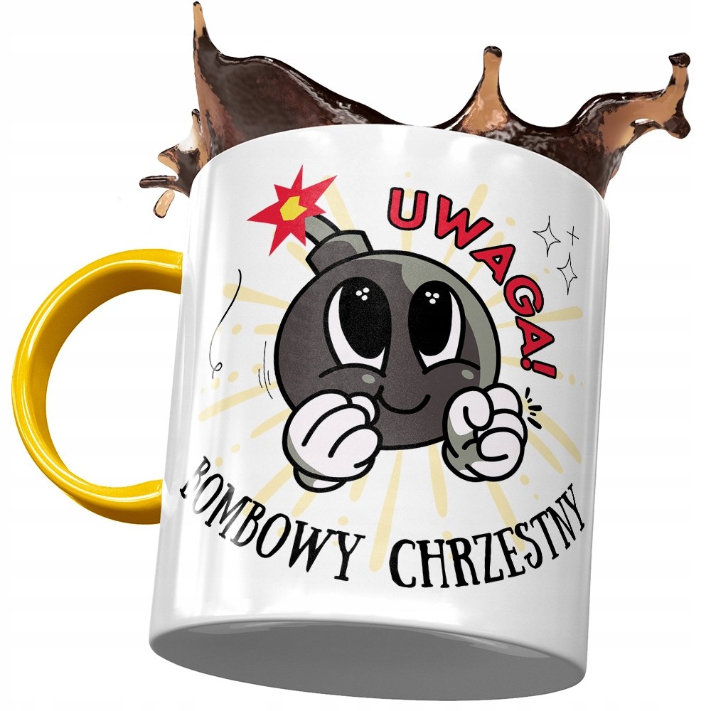 Kubek Żółty Dla Chrzestnego Rodziny na Prezent z Nadrukiem ze Zdjęciem + Opakowanie na prezent (wzór 04)