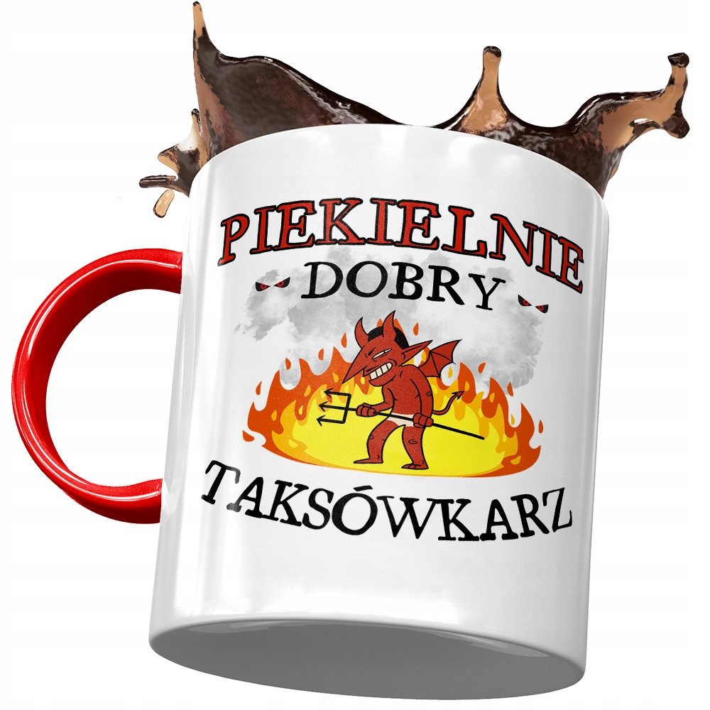Kubek Czerwony Dla Taksówkarza Piekielnie Dobry z Nadrukiem ze Zdjęciem + Opakowanie na prezent (wzór 03)