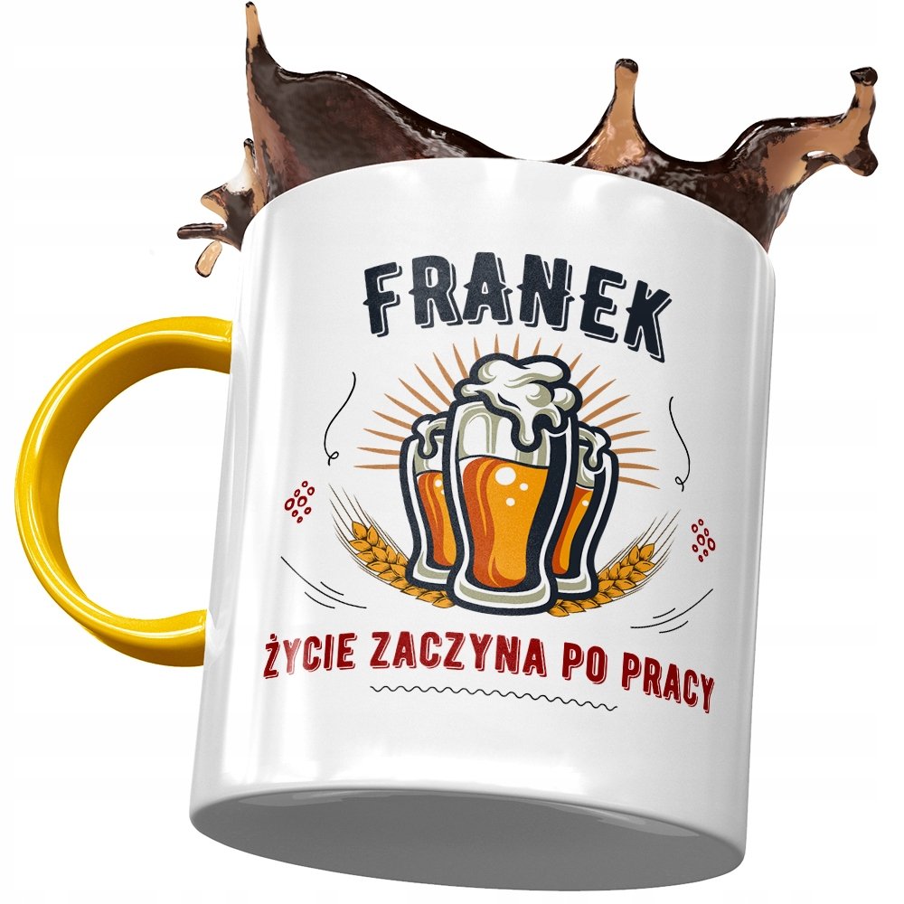 Kubek Żółty dla Franciszka Franka Kolegi Prezent z Nadrukiem ze Zdjęciem + Opakowanie na prezent (wzór 03)