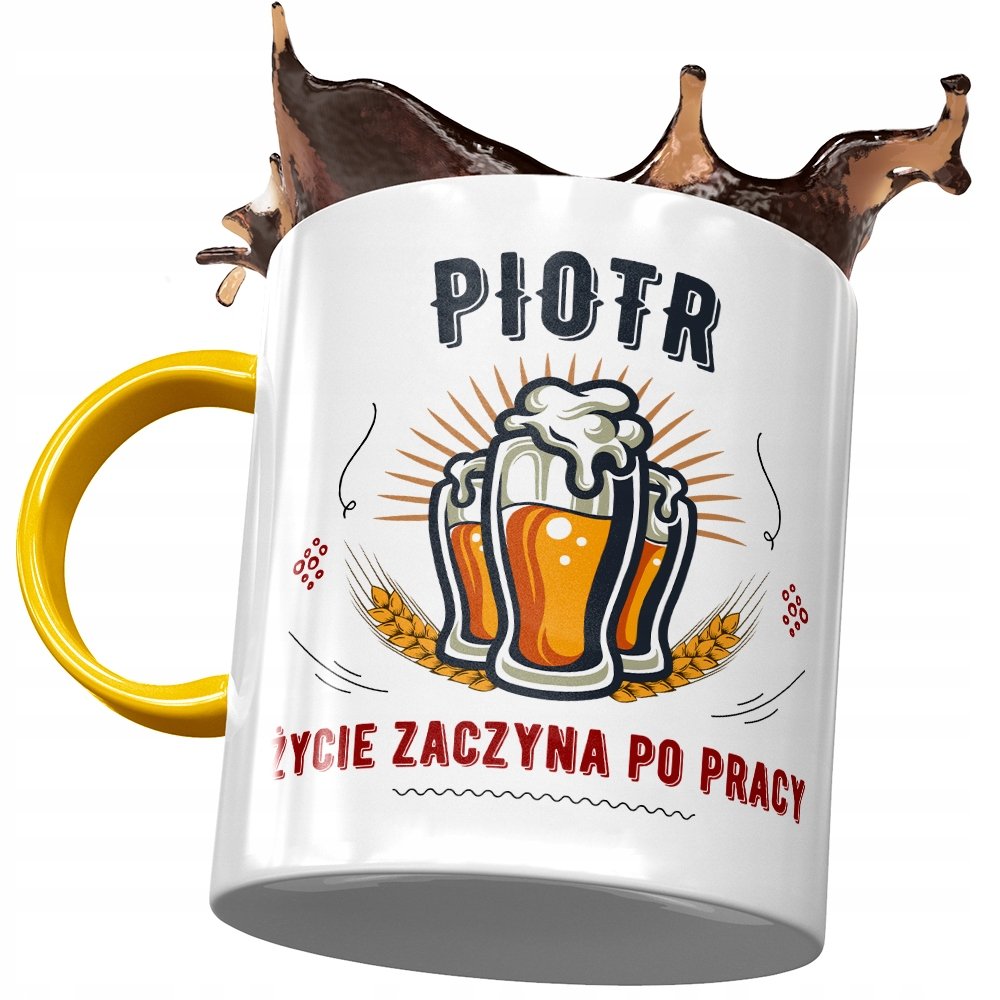 Kubek Żółty Dla Piotra Piotrka Kolegi na Prezent z Nadrukiem ze Zdjęciem + Opakowanie na prezent (wzór 04)