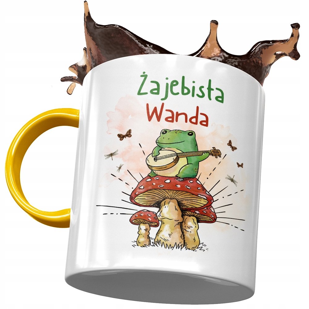 Kubek Żółty Dla Wandy Żony Koleżanki na Prezent z Nadrukiem ze Zdjęciem + Opakowanie na prezent (wzór 03)