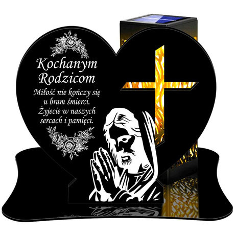 ZNICZ SOLARNY LED WIECZNY PODSTAWKA NA CMENTARZ GRÓB lampka Serce 3D DLA RODZICÓW