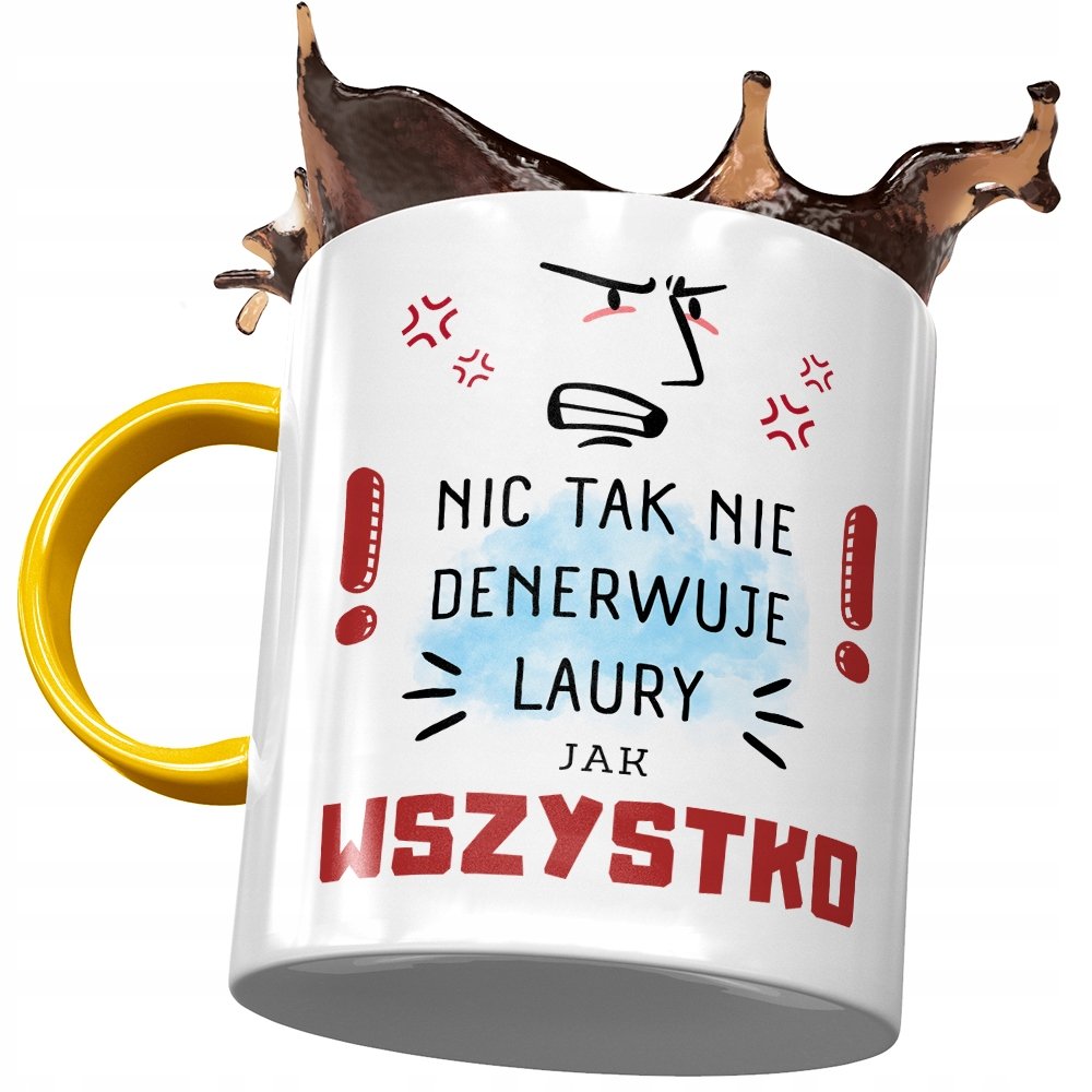 Kubek Żółty Dla Laury Koleżanki Przyjaciółki Żony z Nadrukiem ze Zdjęciem + Opakowanie na prezent (wzór 04)