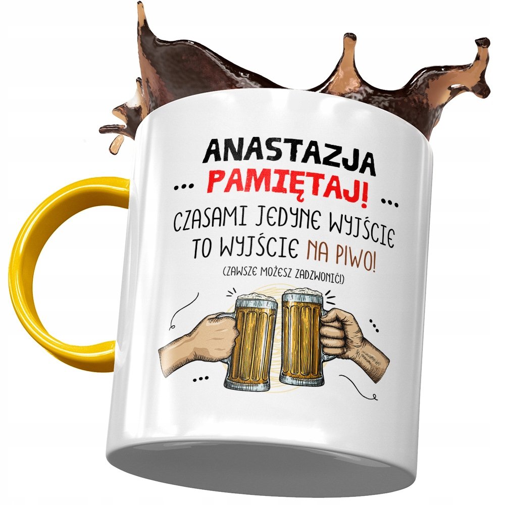 Kubek Żółty Dla Anastazji Przyjaciółki Na Prezent z Nadrukiem ze Zdjęciem + Opakowanie na prezent (wzór 03)