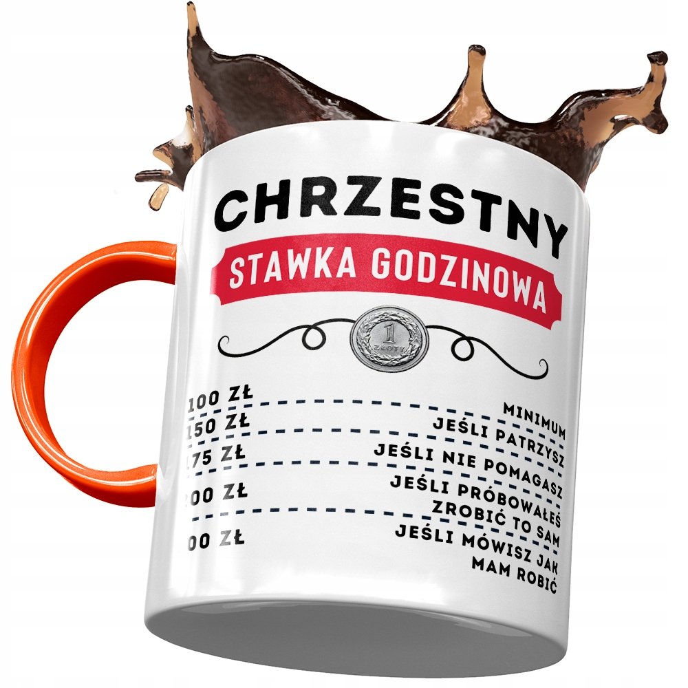 Kubek Pomarańczowy Dla Chrzestnego Na Urodziny z Nadrukiem ze Zdjęciem + Opakowanie na prezent (wzór 02)