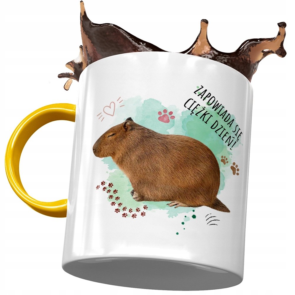 Kubek Żółty Kapibara na Urodziny Imieniny Prezent z Nadrukiem ze Zdjęciem + Opakowanie na prezent (wzór 03)