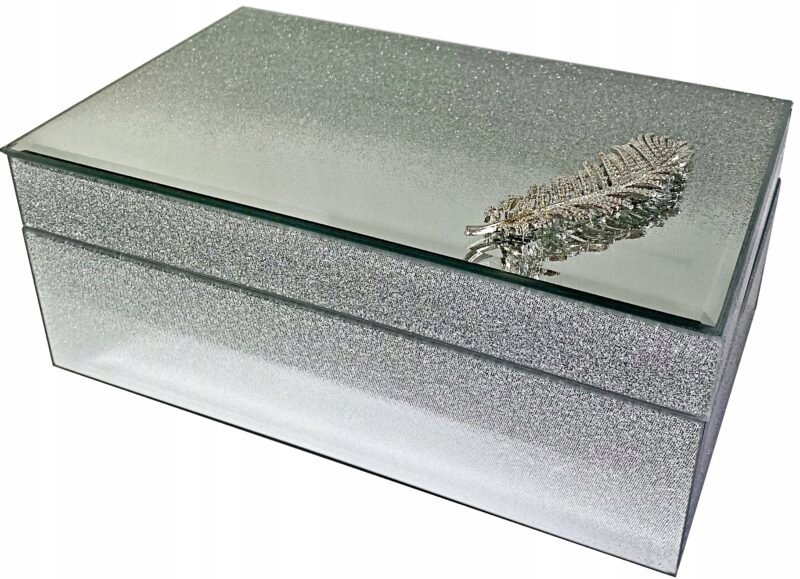 SZKATUŁKA LUSTRZANA PUDEŁKO na biżuterię brokat srebrna