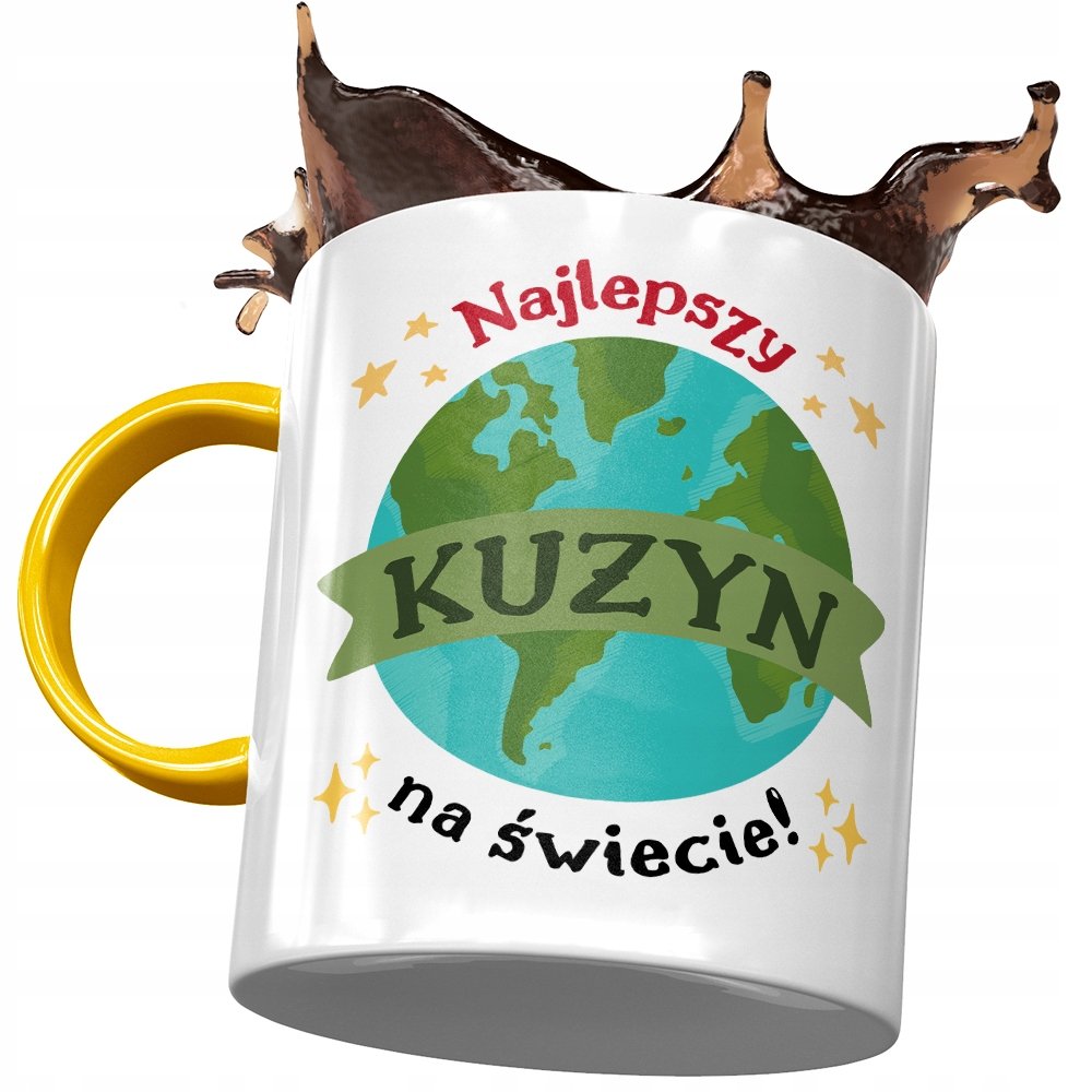 Kubek Żółty Dla Kuzyna na Urodziny na Prezent z Nadrukiem ze Zdjęciem + Opakowanie na prezent (wzór 04)