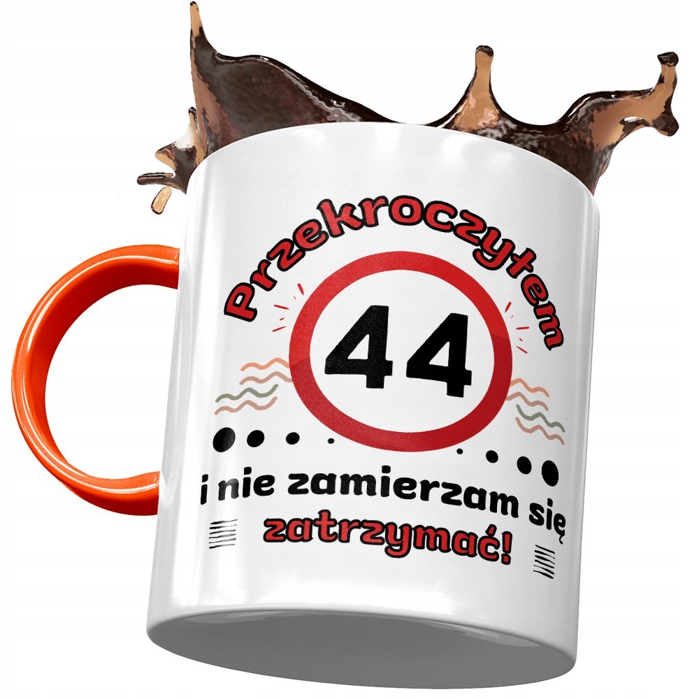 Kubek Pomarańczowy na Urodziny 44 44te 44-te z Nadrukiem ze Zdjęciem + Opakowanie na prezent (wzór 04)