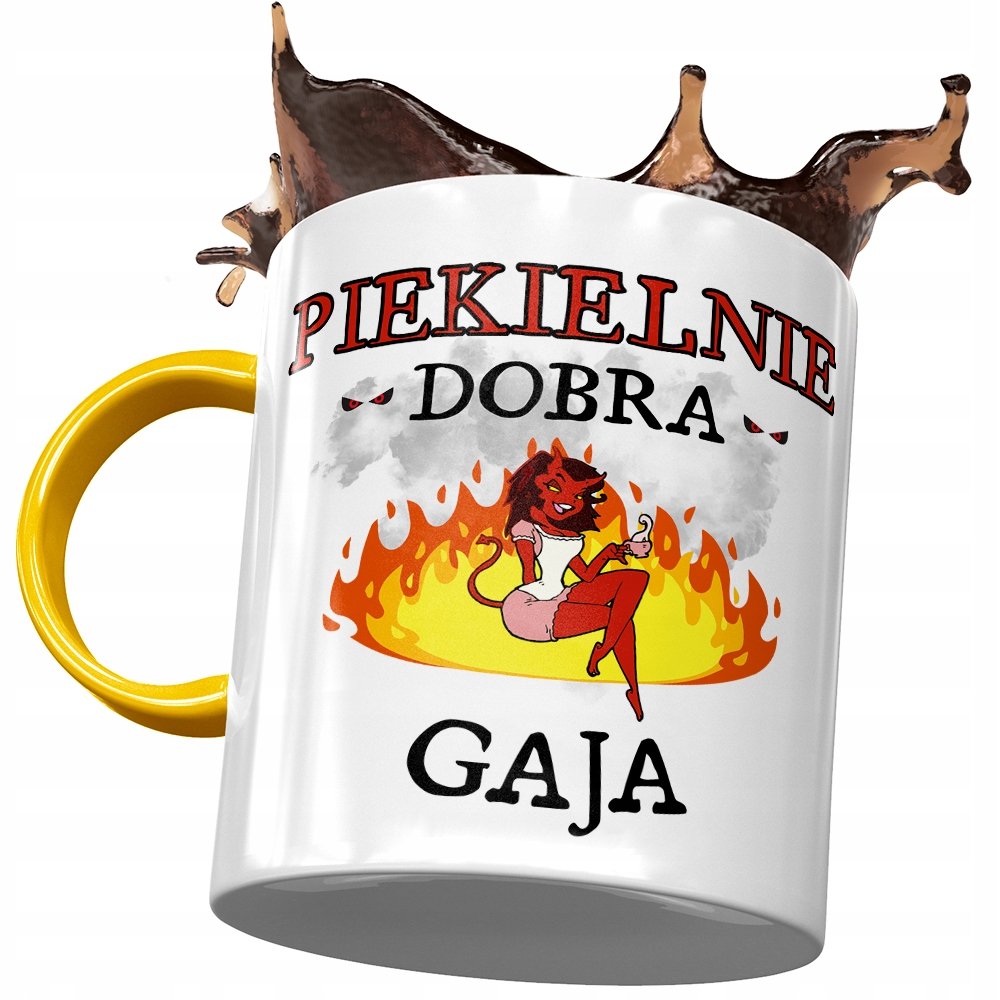 Kubek Żółty Dla Gai Żony Przyjaciółki Prezent z Nadrukiem ze Zdjęciem + Opakowanie na prezent (wzór 04)