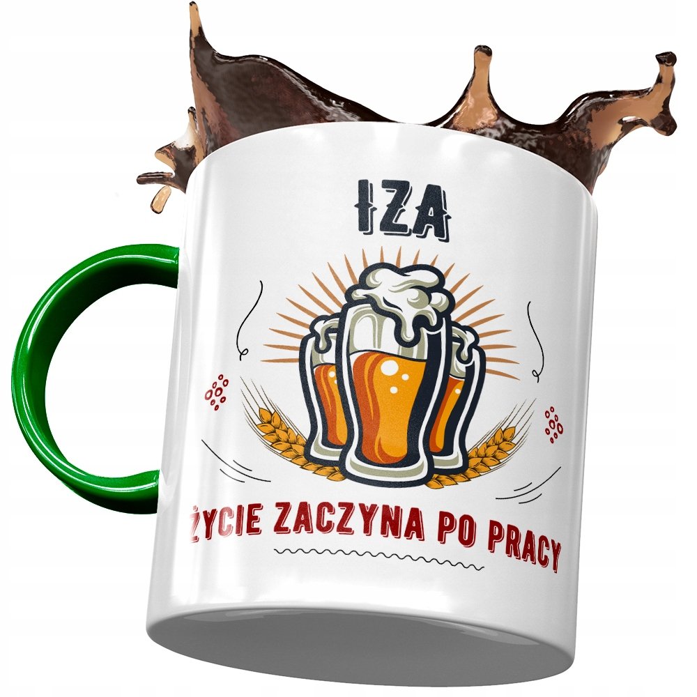 Kubek Zielony Dla Izy Izabeli Żony na Prezent z Nadrukiem ze Zdjęciem + Opakowanie na prezent (wzór 04)