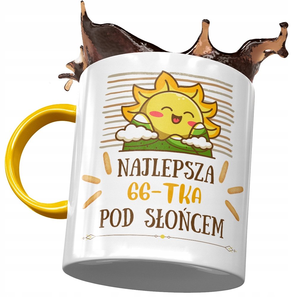 Kubek Żółty na Urodziny 66 66te 66-te na Prezent z Nadrukiem ze Zdjęciem + Opakowanie na prezent (wzór 04)