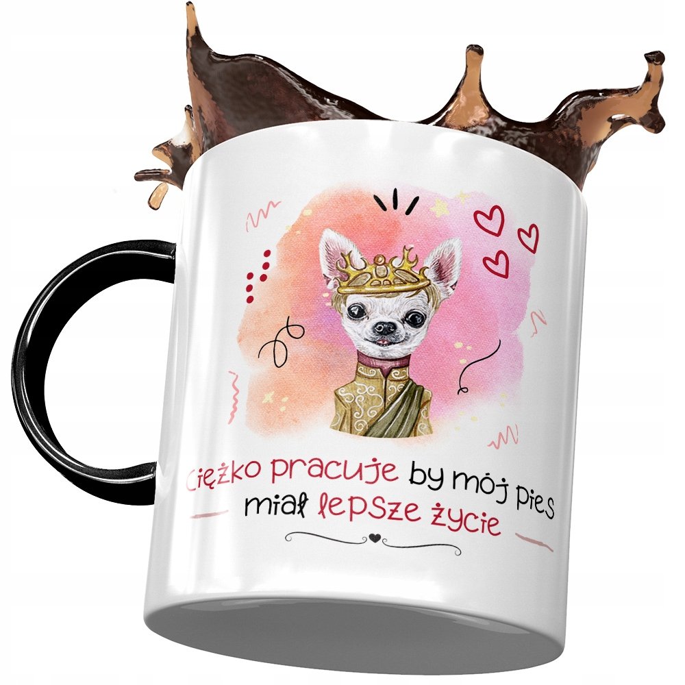 Kubek Czarny z Pieskiem Psem Słodki na Prezent z Nadrukiem ze Zdjęciem + Opakowanie na prezent (wzór 03)