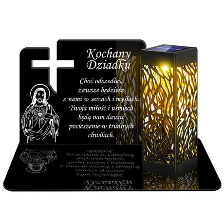 ZNICZ SOLARNY LED WIECZNY PODSTAWKA NA CMENTARZ GRÓB lampka Krzyż 3D DLA DZIADKA
