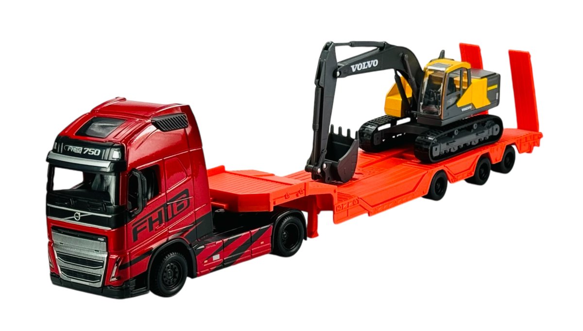 BBURAGO VOLVO FH16 GLOBETROTTER 750 XXL + PRZYCZEPA Z KOPARKĄ VOLVO EC220E 1:43 32312