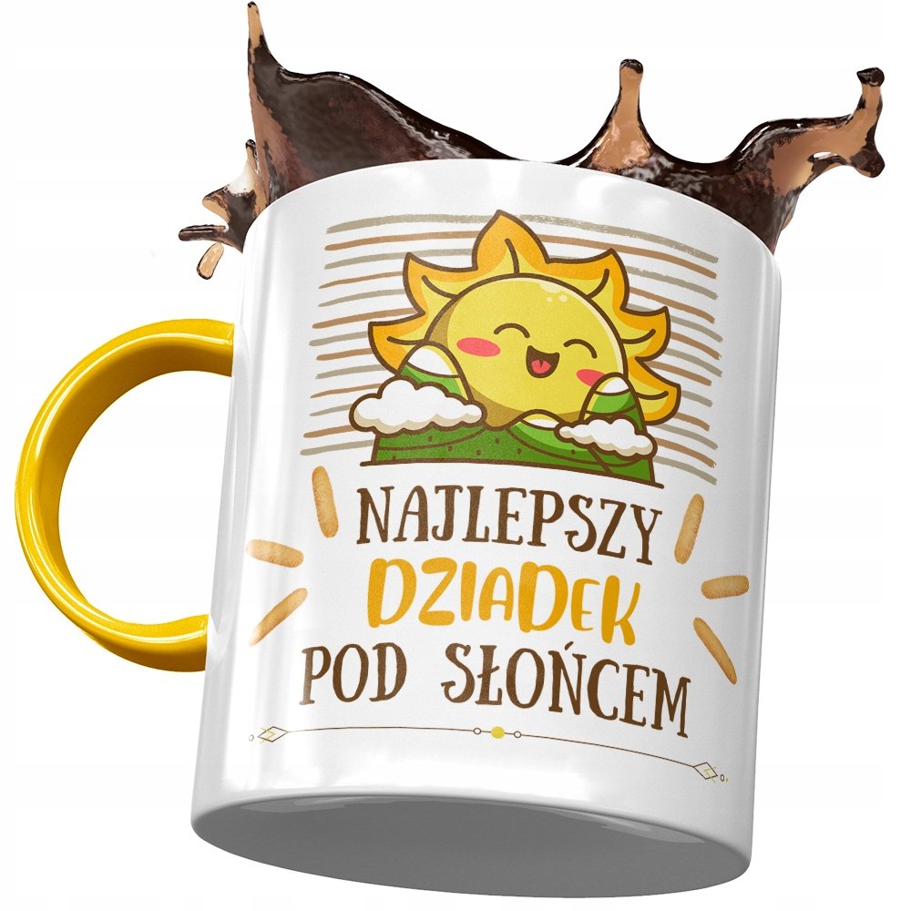 Kubek Żółty dla Dziadka na Dzień Dziadka Prezent z Nadrukiem ze Zdjęciem + Opakowanie na prezent (wzór 04)