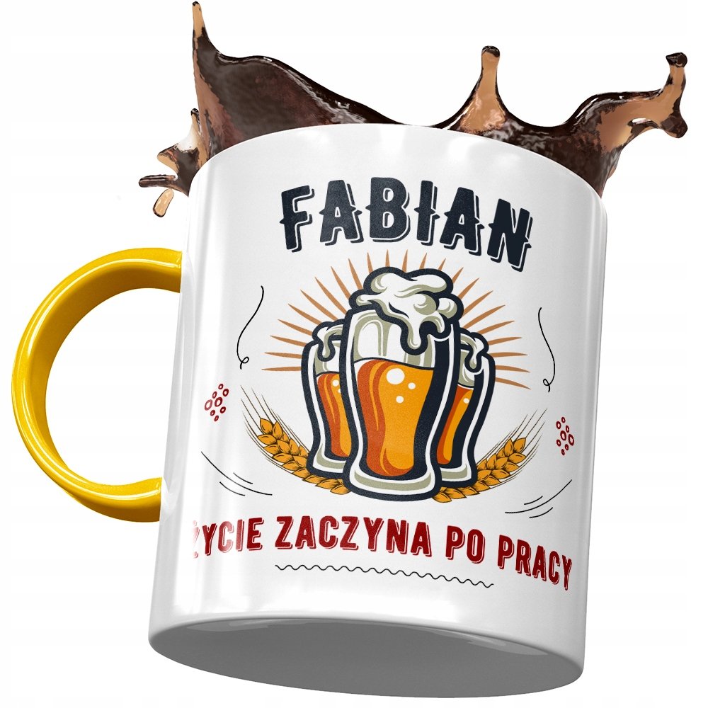 Kubek Żółty Dla Fabiana Kolegi Męża na Prezent z Nadrukiem ze Zdjęciem + Opakowanie na prezent (wzór 03)