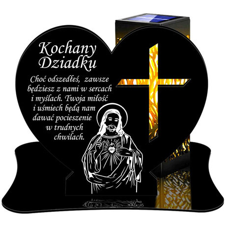 ZNICZ SOLARNY LED WIECZNY PODSTAWKA NA CMENTARZ GRÓB lampka Serce 3D DLA DZIADKA
