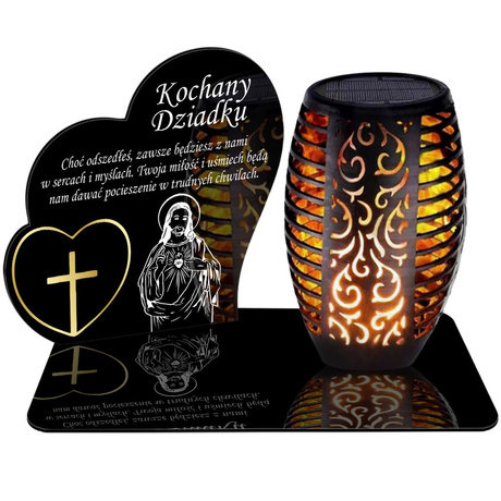 ZNICZ SOLARNY LED WIECZNY PODSTAWKA NA CMENTARZ GRÓB Serce EFEKT PŁOMIENIA DLA DZIADKA