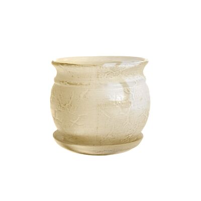 Doniczka ceramiczna z podstawką kamień 21 x 25 cm krem połysk symbol 814