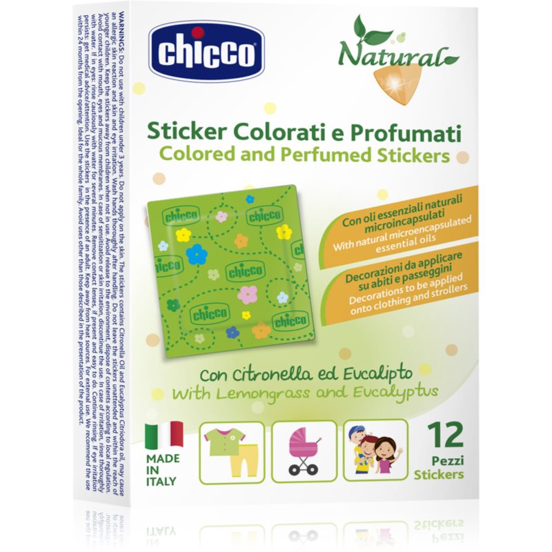 Chicco Natural Colored and Perfumed Stickers naklejki odstraszające owady 3 y+ 12 szt.