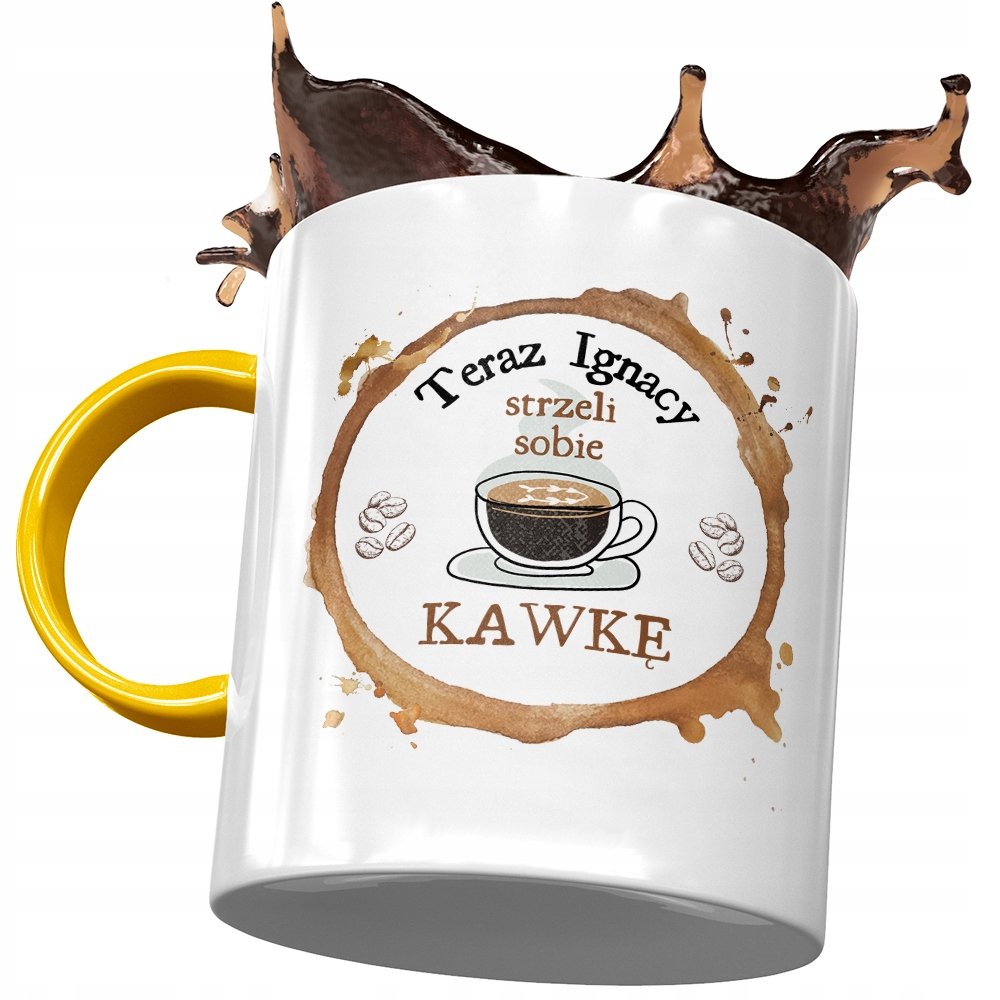 Kubek Żółty Dla Ignacego Kolegi Męża na Prezent z Nadrukiem ze Zdjęciem + Opakowanie na prezent (wzór 04)