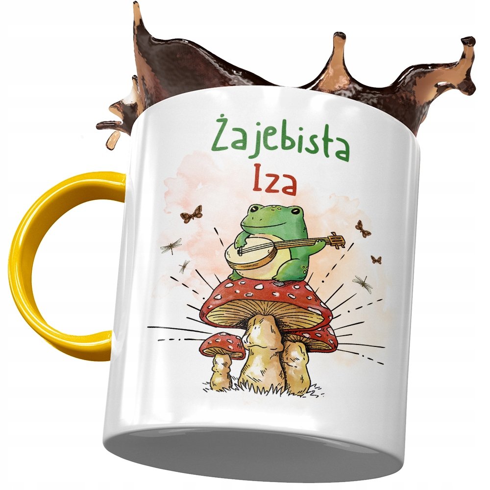 Kubek Żółty Dla Izy Izabeli Żony Koleżanki Prezent z Nadrukiem ze Zdjęciem + Opakowanie na prezent (wzór 04)