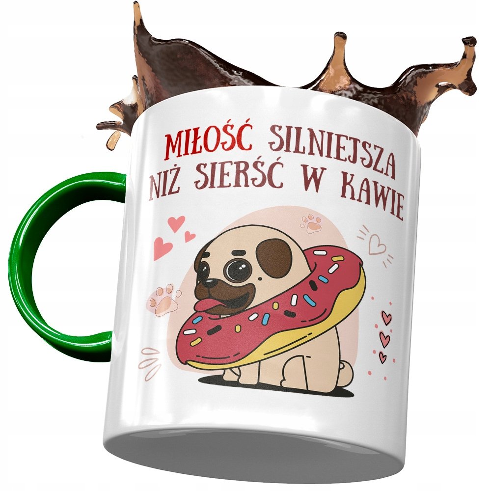 Kubek Zielony z Pieskiem Psem Słodki na Prezent z Nadrukiem ze Zdjęciem + Opakowanie na prezent (wzór 04)