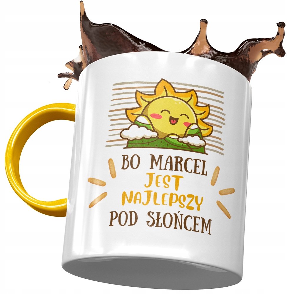 Kubek Żółty dla Marcela Przyjaciela Kolegi Prezent z Nadrukiem ze Zdjęciem + Opakowanie na prezent (wzór 02)