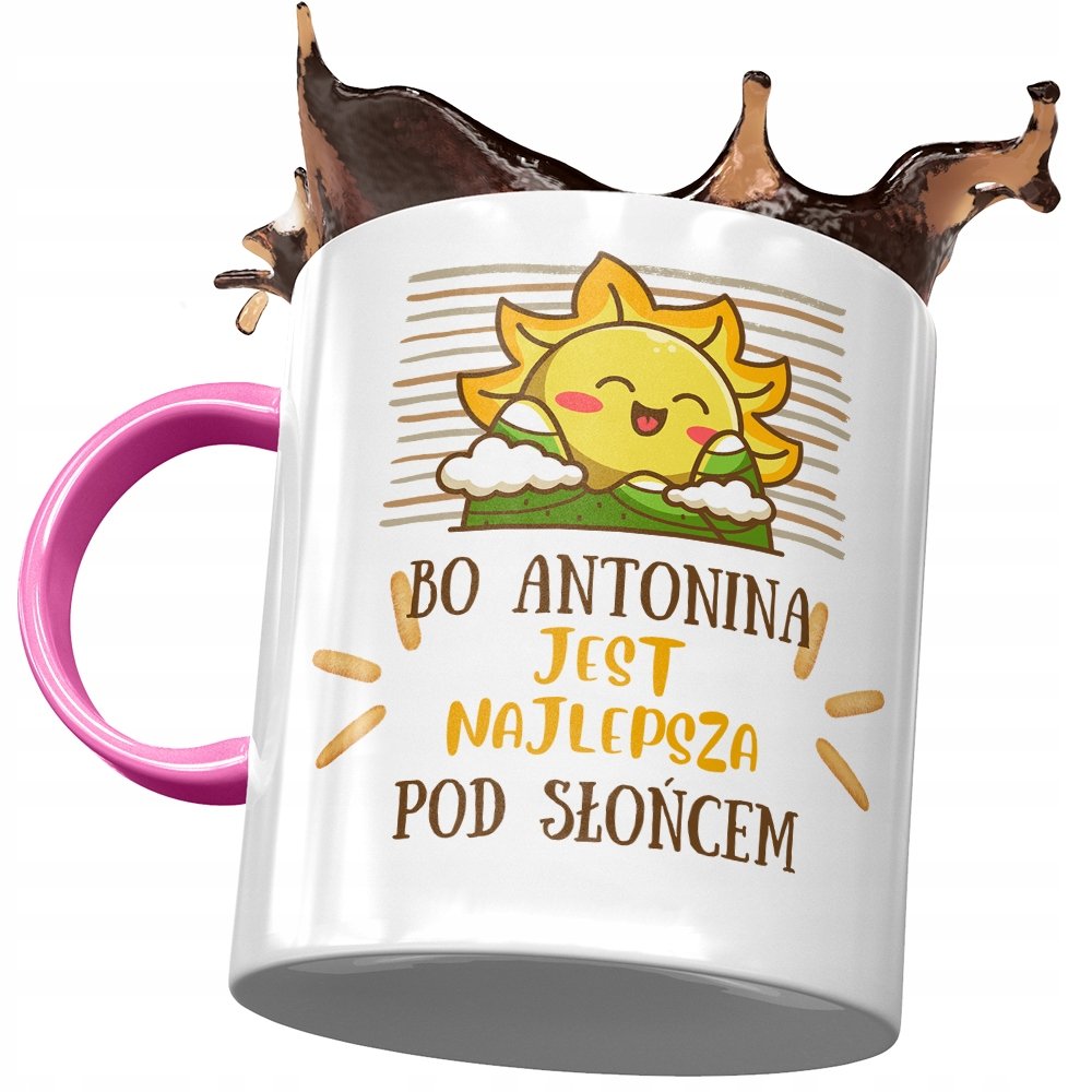 Kubek Różowy Dla Antoniny Dziewczyny na Prezent z Nadrukiem ze Zdjęciem + Opakowanie na prezent (wzór 04)