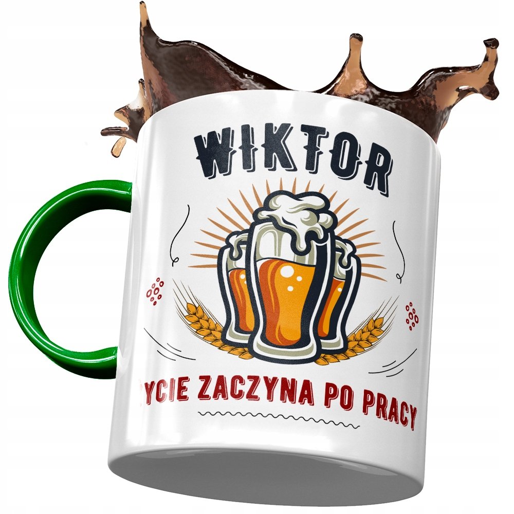 Kubek Zielony Dla Wiktora Kolegi Męża na Prezent z Nadrukiem ze Zdjęciem + Opakowanie na prezent (wzór 04)