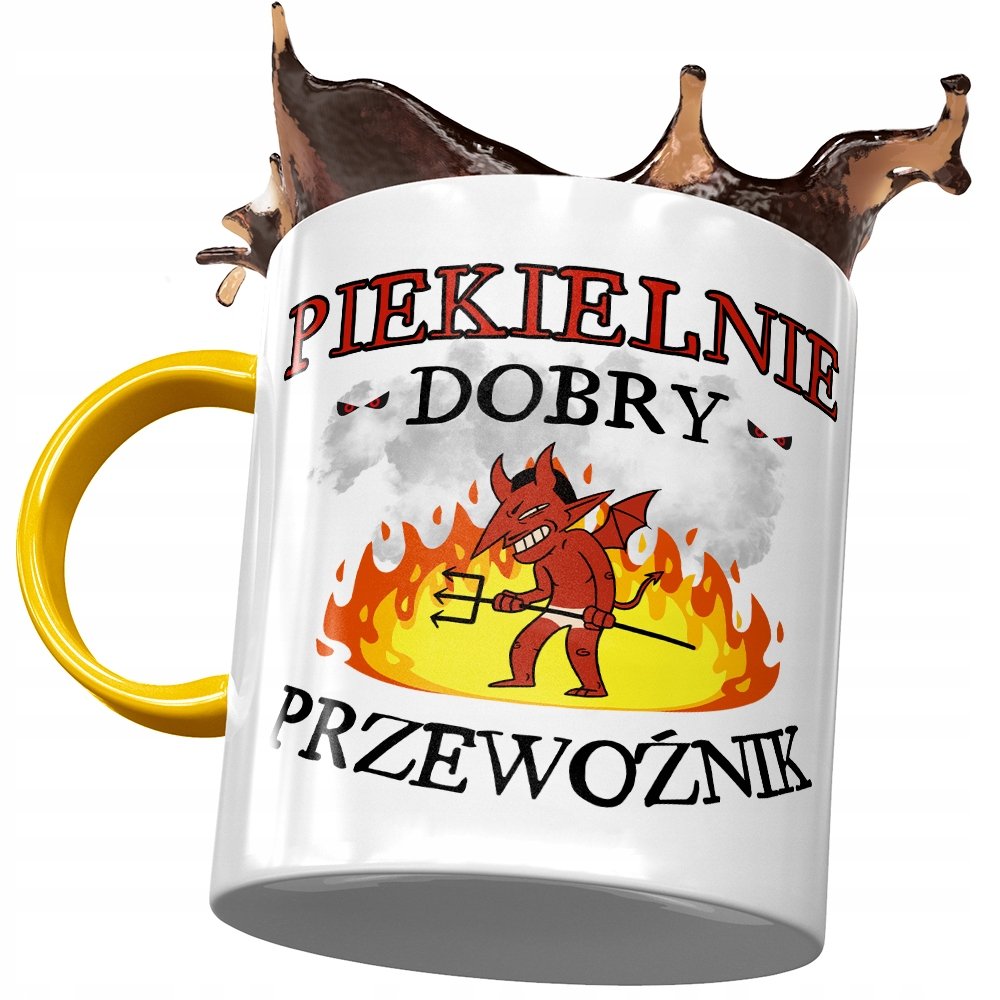 Kubek Żółty Dla Przewoźnika Piekielnie Dobry z Nadrukiem ze Zdjęciem + Opakowanie na prezent (wzór 04)
