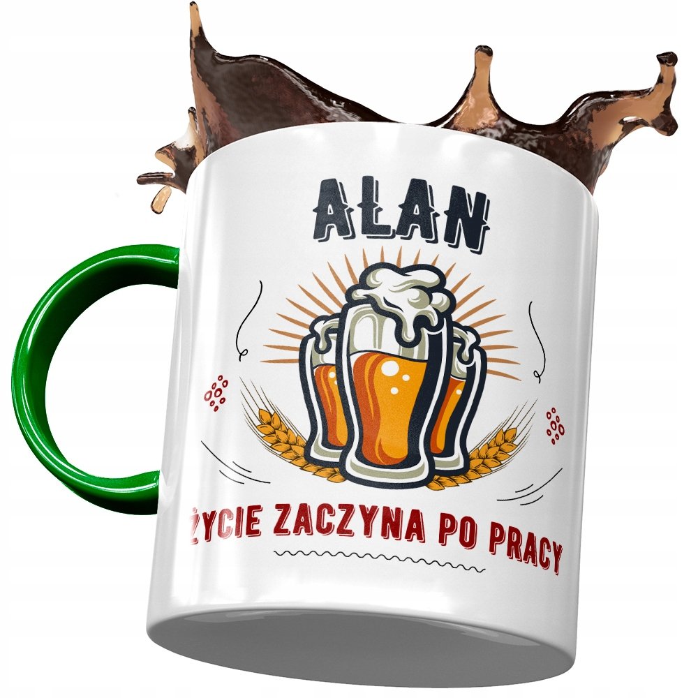 Kubek Zielony Dla Alana Kolegi Męża na Prezent z Nadrukiem ze Zdjęciem + Opakowanie na prezent (wzór 04)