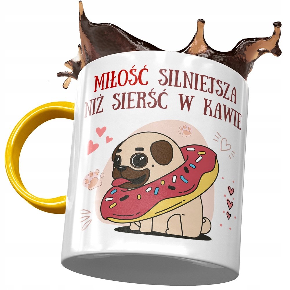 Kubek Żółty z Pieskiem Psem Słodki na Prezent z Nadrukiem ze Zdjęciem + Opakowanie na prezent (wzór 04)