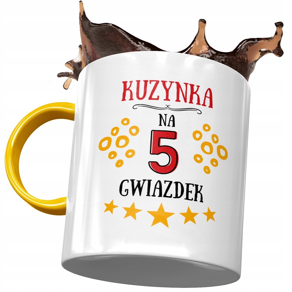 Kubek Żółty Dla Kuzynki na Urodziny na Prezent z Nadrukiem ze Zdjęciem + Opakowanie na prezent (wzór 04)