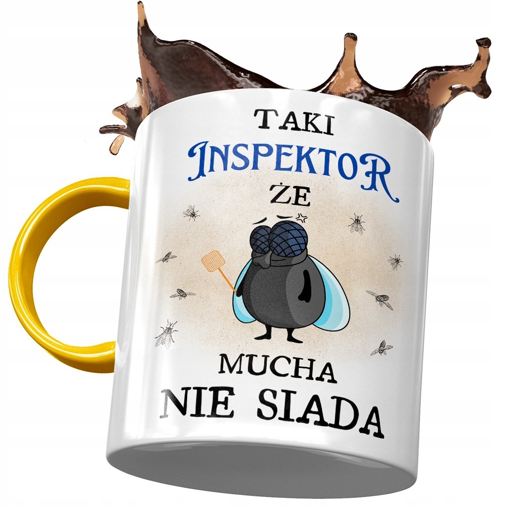 Kubek Żółty Dla Inspektora Że Mucha Nie Siada z Nadrukiem ze Zdjęciem + Opakowanie na prezent (wzór 03)